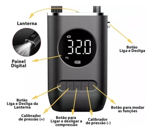 Mini Compressor Recarregável 150 Psi Usb Para Carro Moto Bik - 4