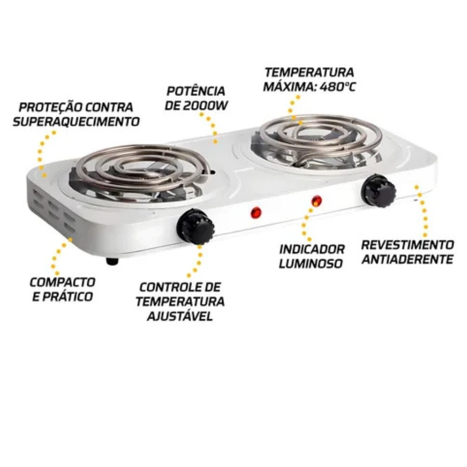 Fogão Elétrico 2 Bocas Fogareiro Portátil 2000w Camping Cor Branco - 5