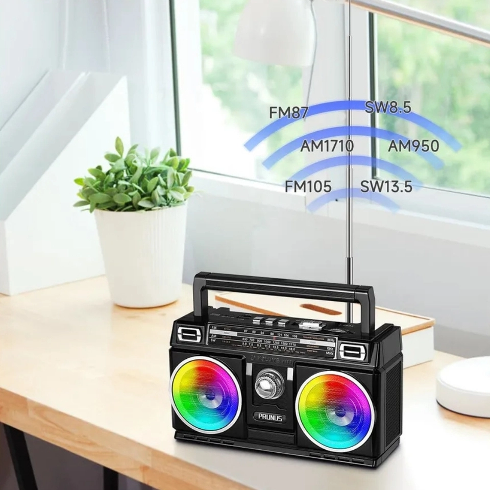 Caixa de Som Portátil com Rádio Retrô 4 Bandas, USB/TF e RGB de Luz LED - 2