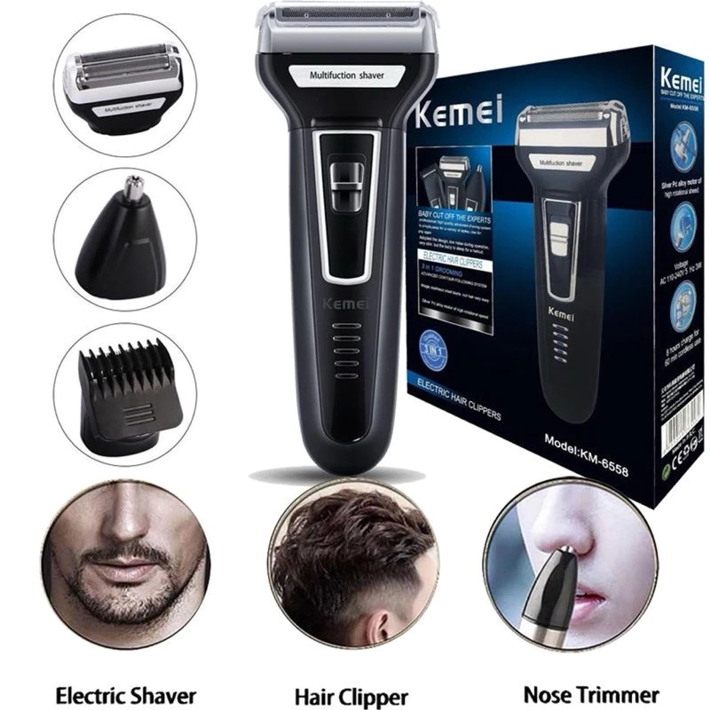 Maquina Barbear Shaver Nariz Barba Pelos e Corpo 3 Em 1 Kemei 6558 - 1