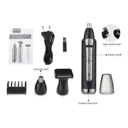Kit 2 em 1 Máquina Barba De Tirar Pelos Nariz E Cabelo Kemei Km-6511 Aparador Recarregável - 5