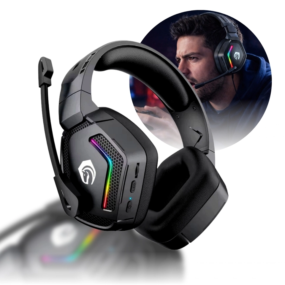 Fone Headset gamer sem fio Bluetooth Com Microfone Original H'maston SNS12 Luz RGB - 1