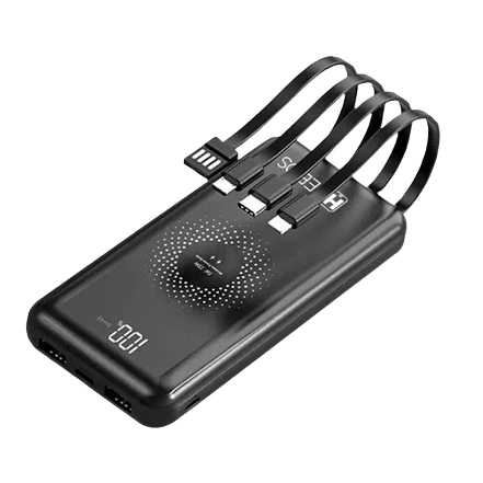Carregador Portátil Sem Fio Por Indução PowerBank 10000mAh Com Cabos Inclusos Embutidos Rápido Turbo - 1