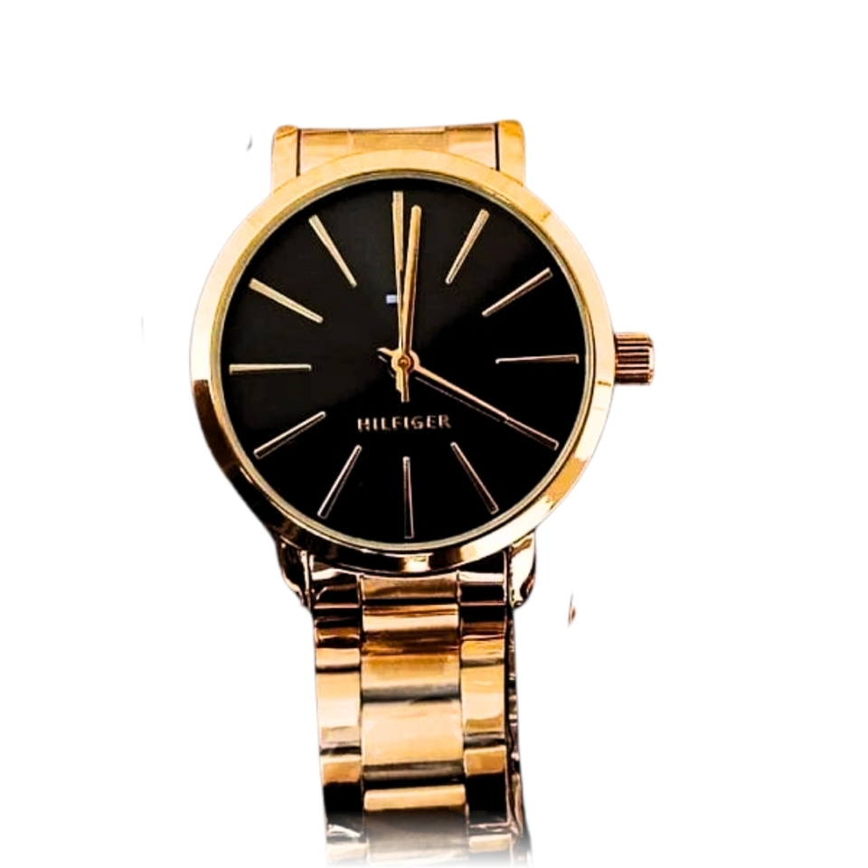 Relógio Masculino Minimalista Social Elegante Pulseira Dourada Mostrador Preto - imagem 4
