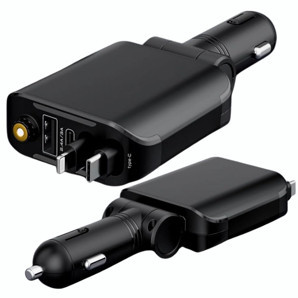 Carregador de Carro 120W USB-C Retrátil - Carga Rápida iPhone 15/14/13, Samsung - Luz LED 12V/24V - imagem 3