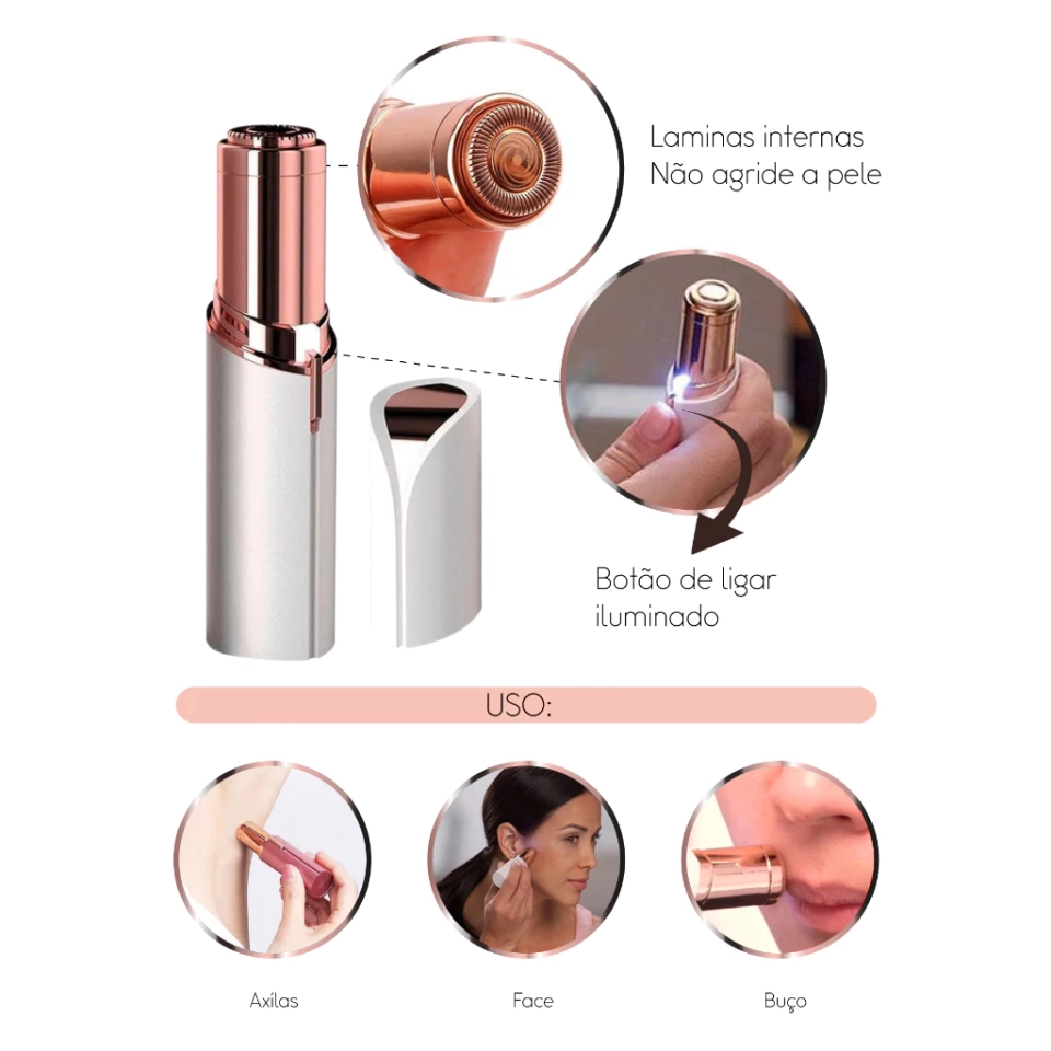 Depilador Elétrico Batom Indolor Portátil Facial Touch Removedor de Pêlos Indesejados Recarregável - 2