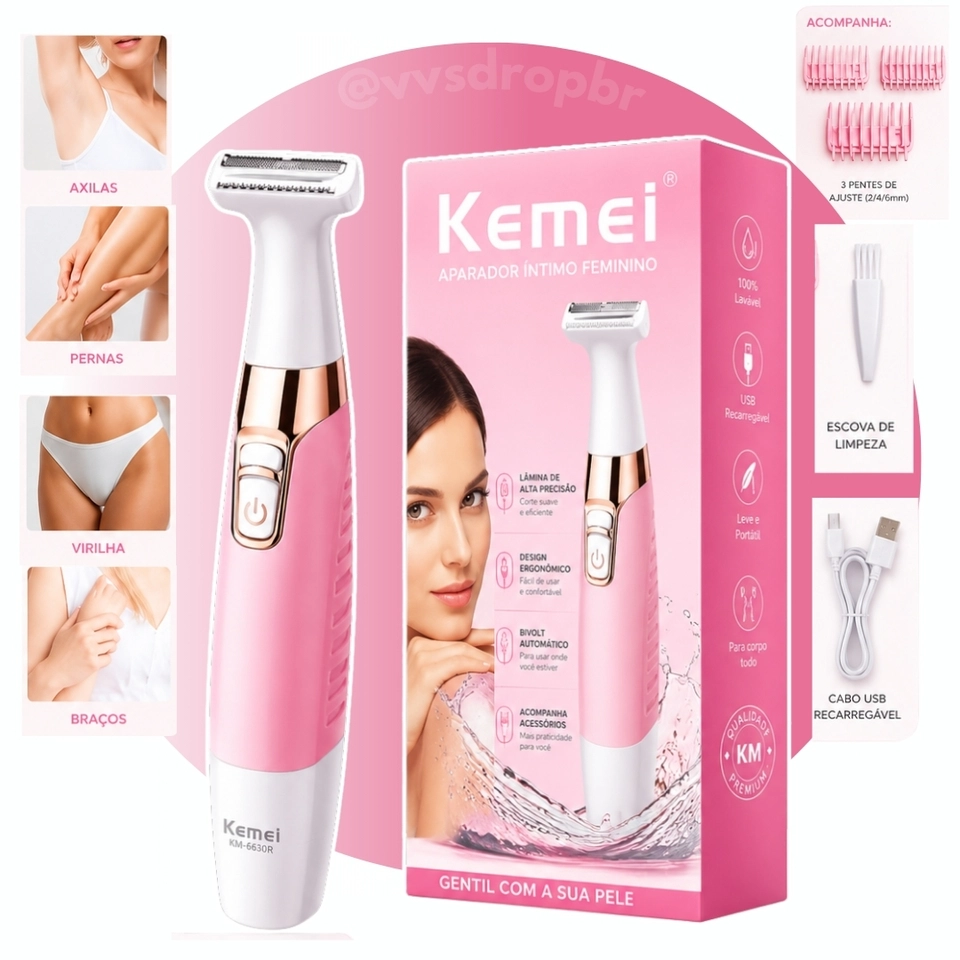 Aparador de Pelos Feminino Kemei KM-1900 3W Recarregável, Lavável e Resistente à Água Sem Fio Portátil Bivolt - imagem 1