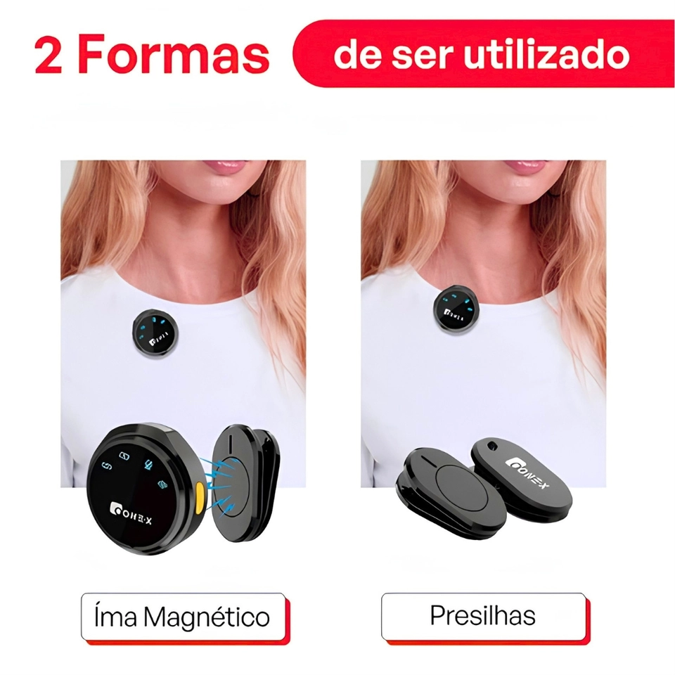 Microfone Lapela Redondo Sem Fio Duplo ONEX Profissional Portátil com Imã Magnético e Redução de Ruído – Tipo-C Compatível com Android e iPhone 15/16/17 para Gravação, Lives e Vídeos - 7