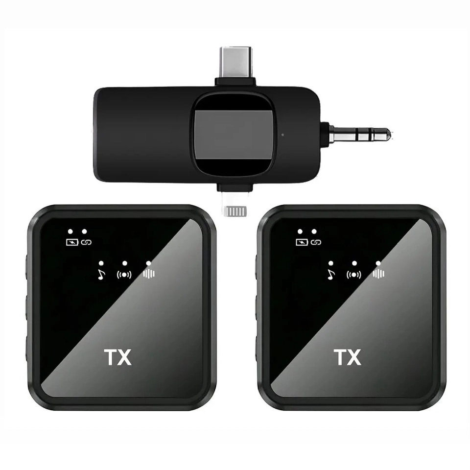 Lapela Sem Fio 3 em 1 P2 Tipo-C Lightning Para iPhone Android Quadrado - 7