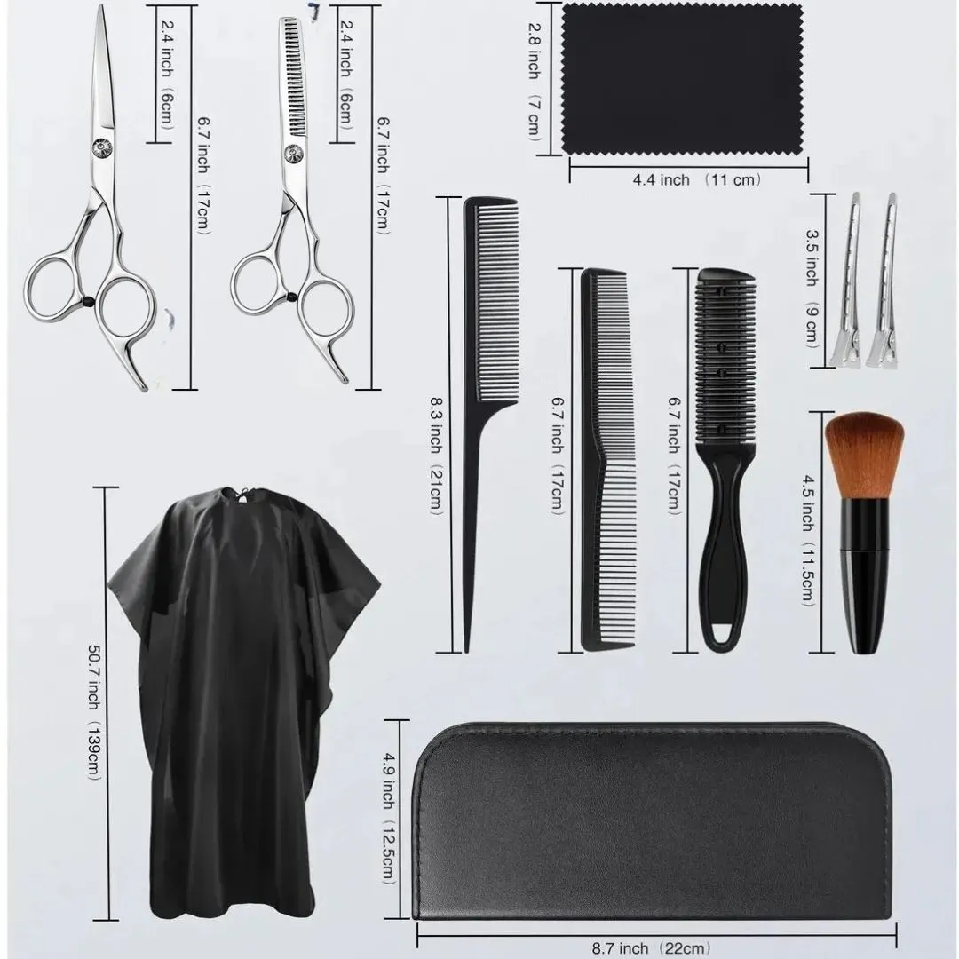 Kit 11 Peças Barbeiro De Barbear Inoxidável Tesoura De Aço - 3