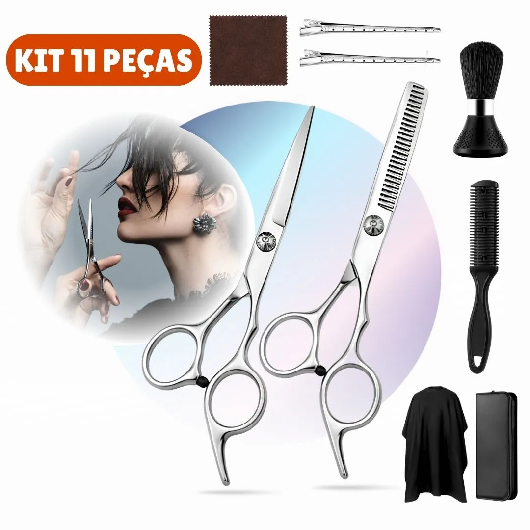 Kit 11 Peças Barbeiro De Barbear Inoxidável Tesoura De Aço - 1