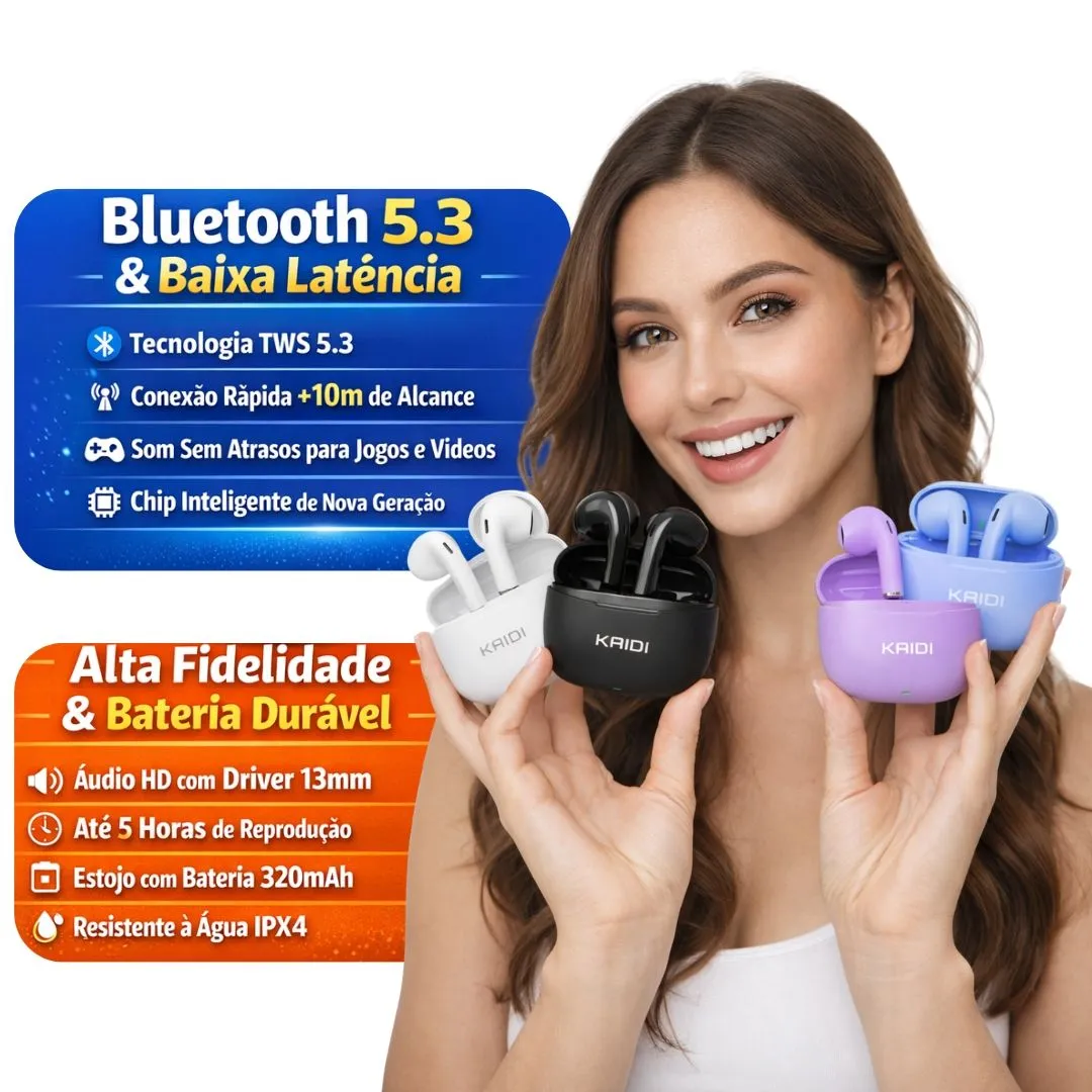 Fone de Ouvido Sem Fio TWS KD-779 – Som de Alta Qualidade | Bluetooth | Compatível com Android e iOS - 6