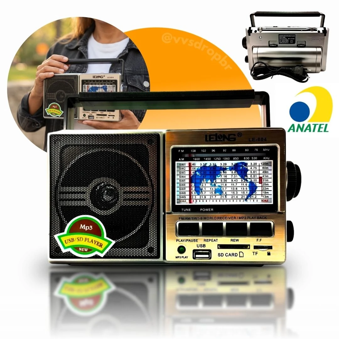 Rádio Retrô Portátil Am/fm/usb/sd Fone Ouvido Le-604 Lelong - 1