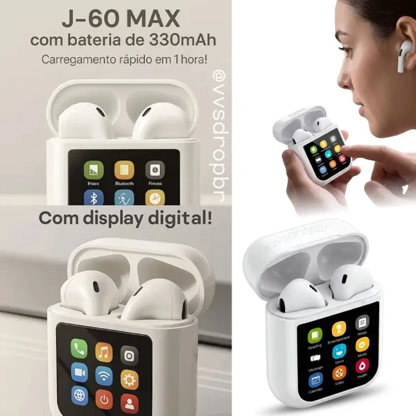 Fone Bluetooth Com Display Digital Touch Tela Sensível J60 MAX - imagem 2
