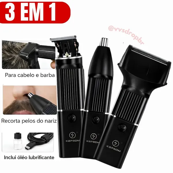 Aparador de Barba 3 em 1 Recarregável Bivolt Barbeador Ka-3698 Profissional - imagem 4