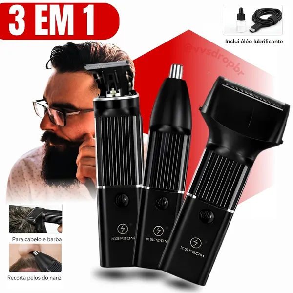 Aparador de Barba 3 em 1 Recarregável Bivolt Barbeador Ka-3698 Profissional - imagem 1