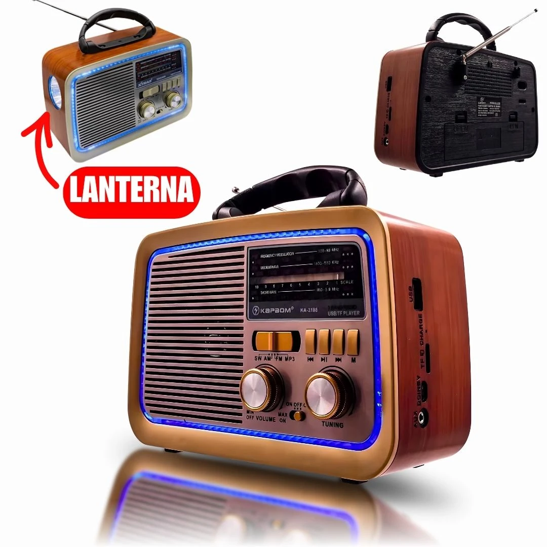 Rádio Retro FM AM Bluetooth USB Bateria Interna Kapbom - 4
