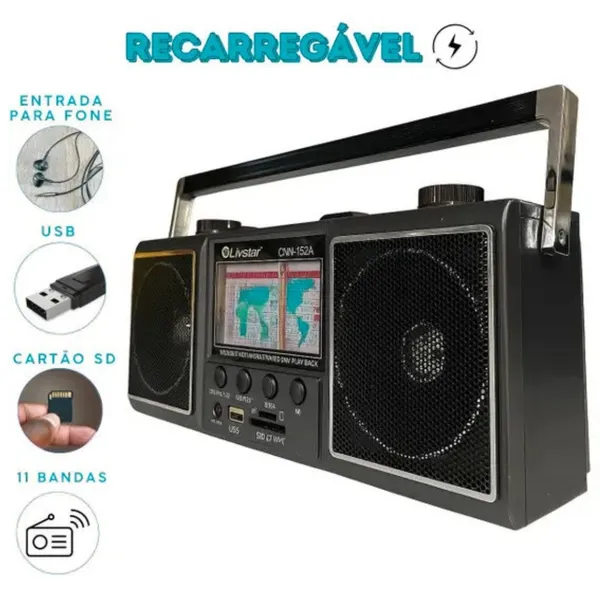 Rádio Analógico AM/FM/MP3 Livstar CNN-752 Portátil com USB e SD - imagem 4
