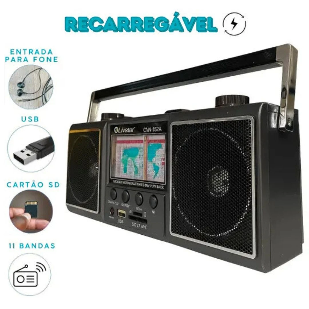 Rádio Analógico AM/FM/MP3 Livstar CNN-752 Portátil com USB e SD - 4