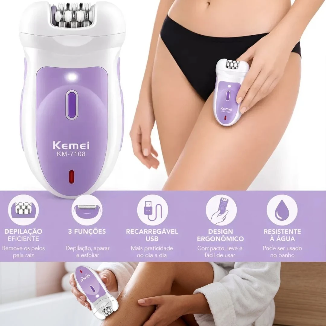 Depilador Elétrico Feminino Kemei 3 Em 1 Bateria - 6
