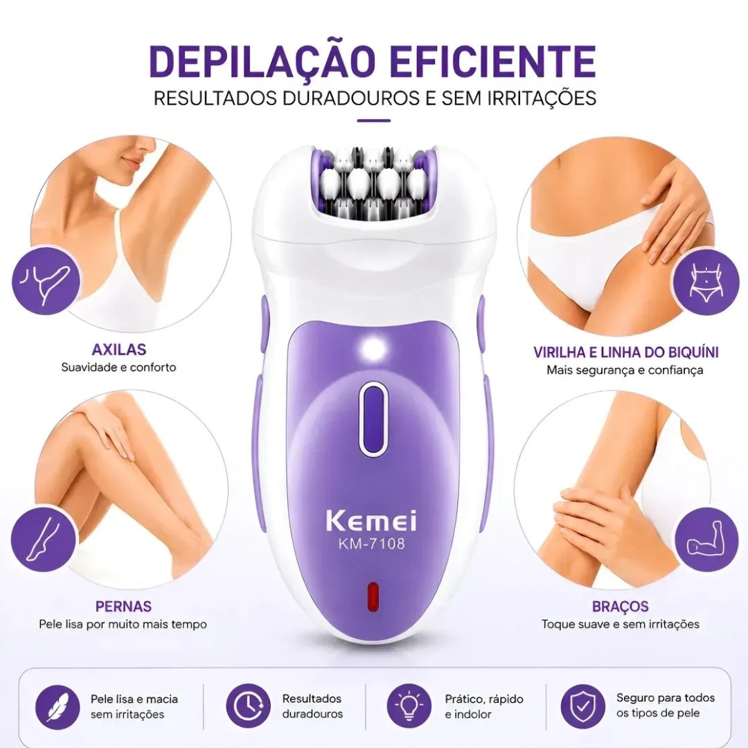 Depilador Elétrico Feminino Kemei 3 Em 1 Bateria - 7