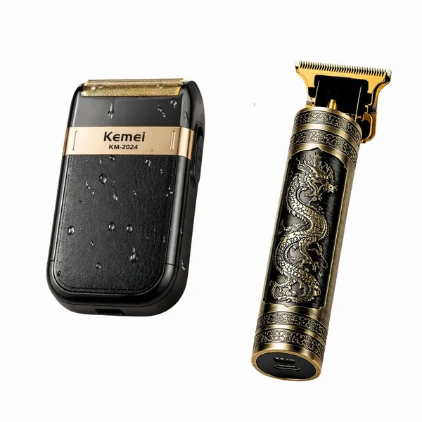 Kit Profissional Barbearia: Máquina Acabamento Dragão + Barbeador Shaver Kemei 2024 Bivolt - imagem 3