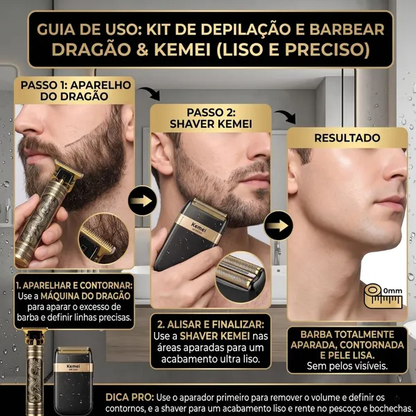 Kit Profissional Barbearia: Máquina Acabamento Dragão + Barbeador Shaver Kemei 2024 Bivolt - imagem 4