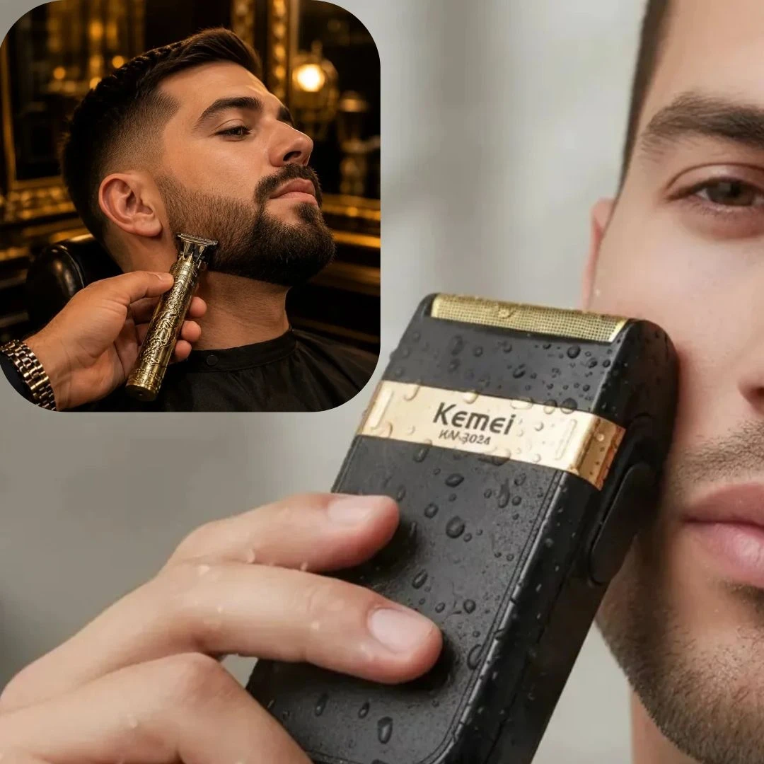 Kit Profissional Barbearia: Máquina Acabamento Dragão + Barbeador Shaver Kemei 2024 Bivolt - 2