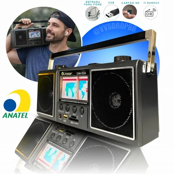 Rádio Analógico AM/FM/MP3 Livstar CNN-752 Portátil com USB e SD - imagem 1