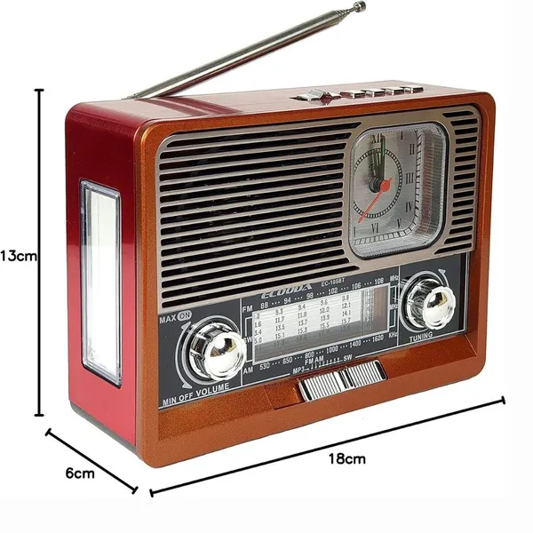 Radio Vintage Retro Am Fm Bluetooth Usb Sd Am Fm multimídia Carregador Placa Solar com Lanterna - imagem 4