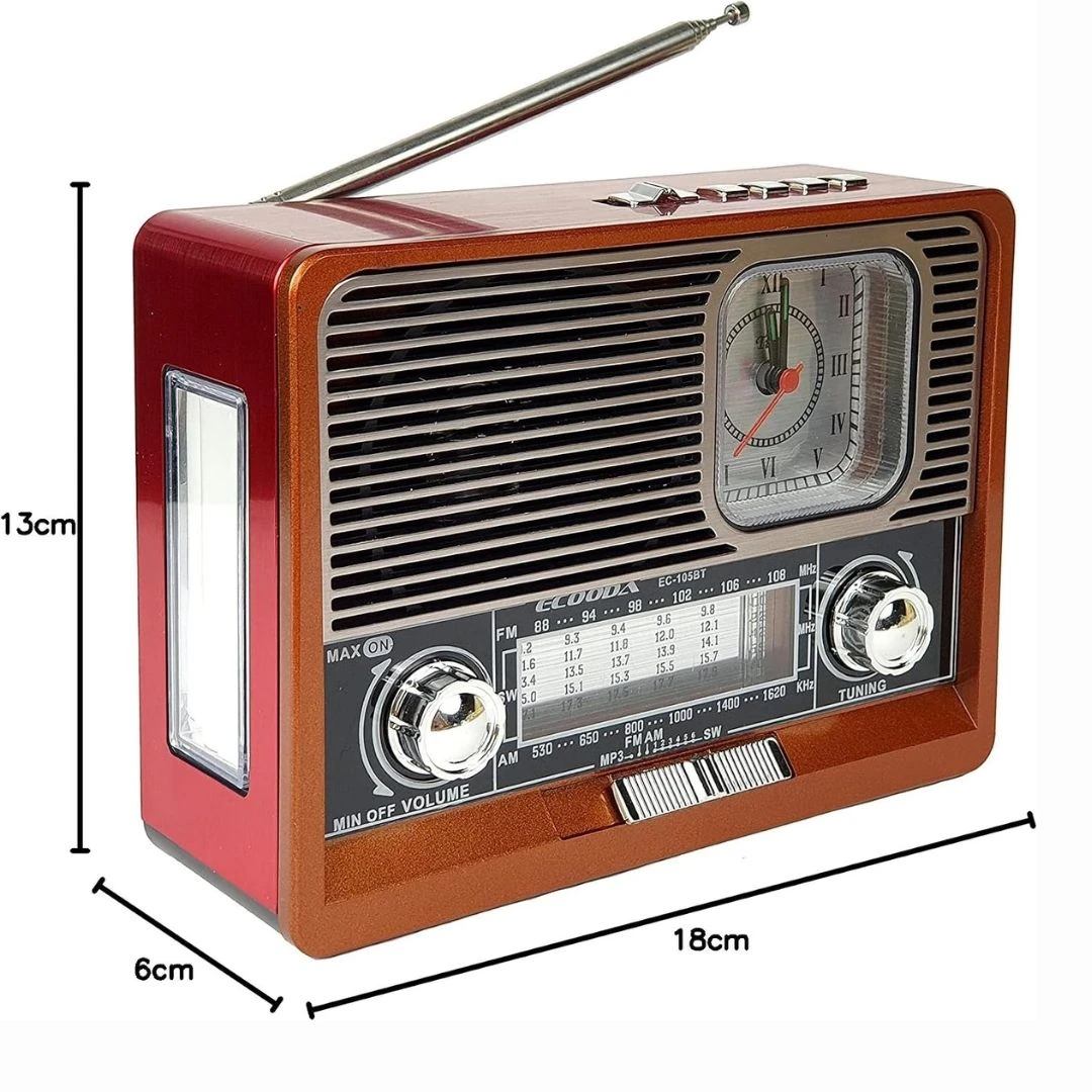 Radio Vintage Retro Am Fm Bluetooth Usb Sd Am Fm multimídia Carregador Placa Solar com Lanterna - 4