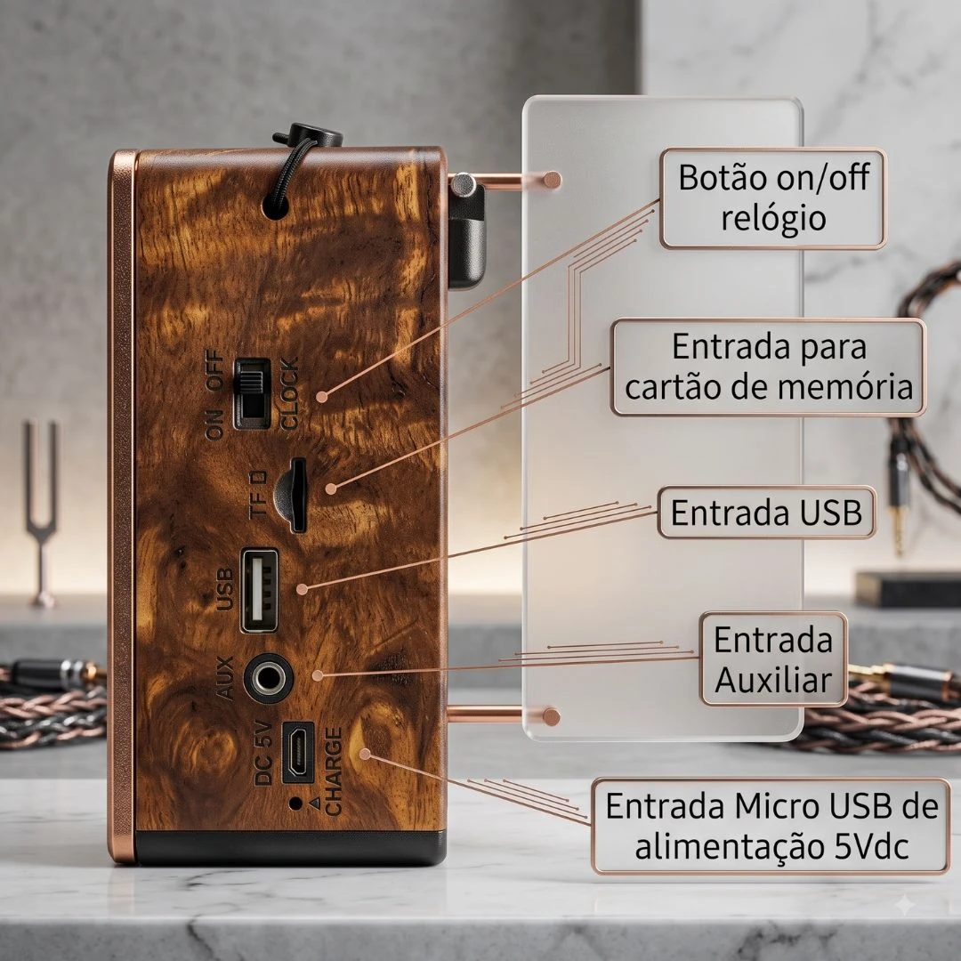 Radio Vintage Retro Am Fm Bluetooth Usb Sd Am Fm multimídia Carregador Placa Solar com Lanterna - 6