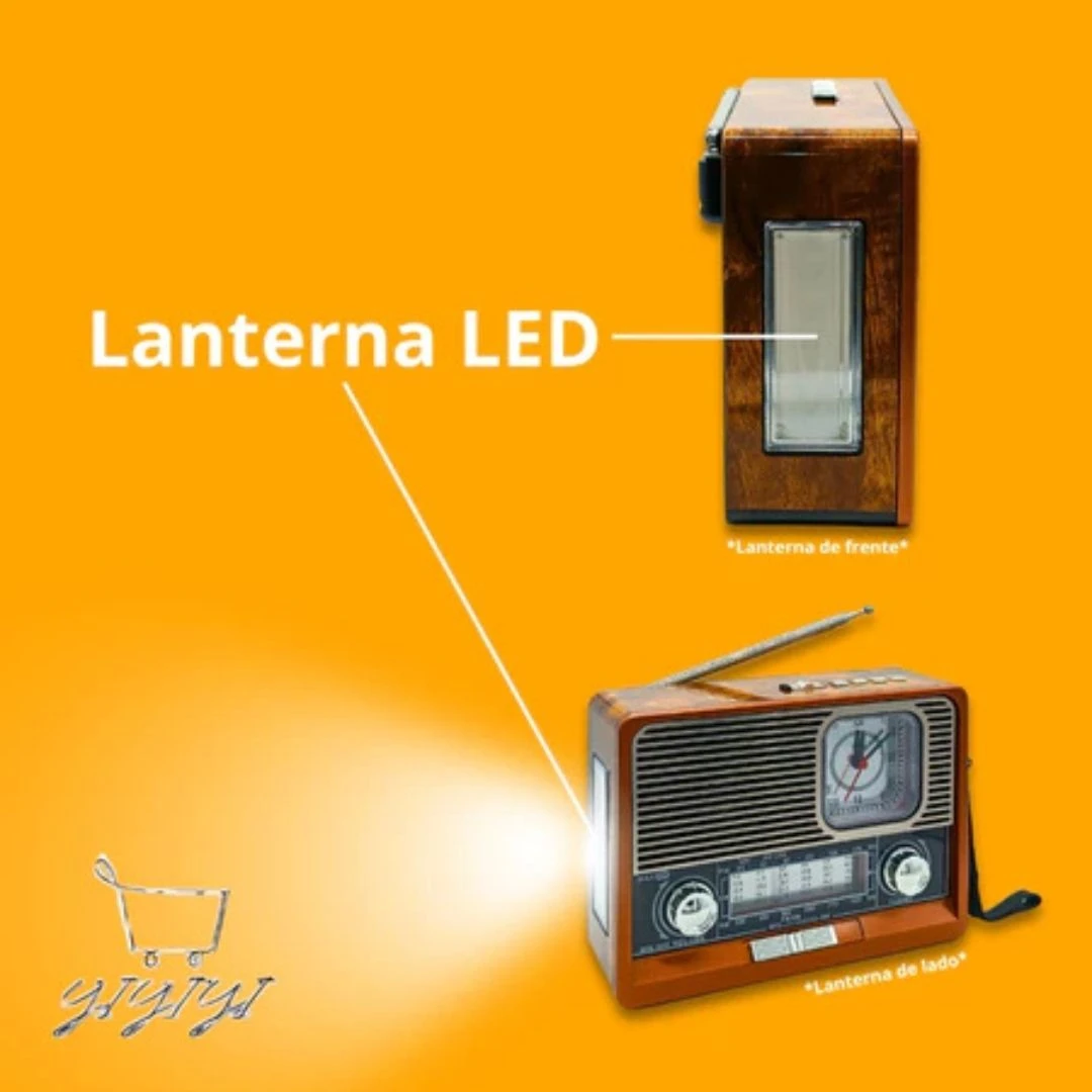 Radio Vintage Retro Am Fm Bluetooth Usb Sd Am Fm multimídia Carregador Placa Solar com Lanterna - 7