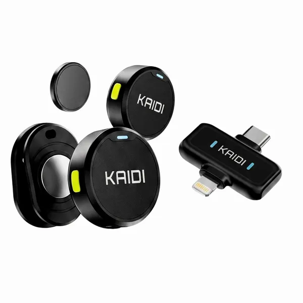 Microfone de lapela duplo redondo magnético Kaidi 2 em 1 iphone tipo c discreto entrevista podcast video - imagem 5