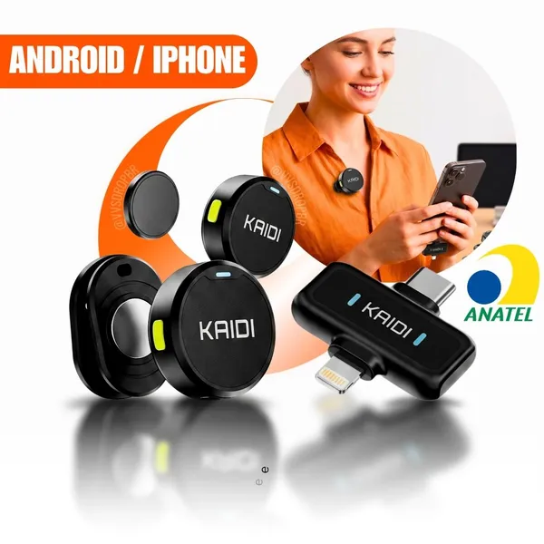 Microfone de lapela duplo redondo magnético Kaidi 2 em 1 iphone tipo c discreto entrevista podcast video - imagem 1