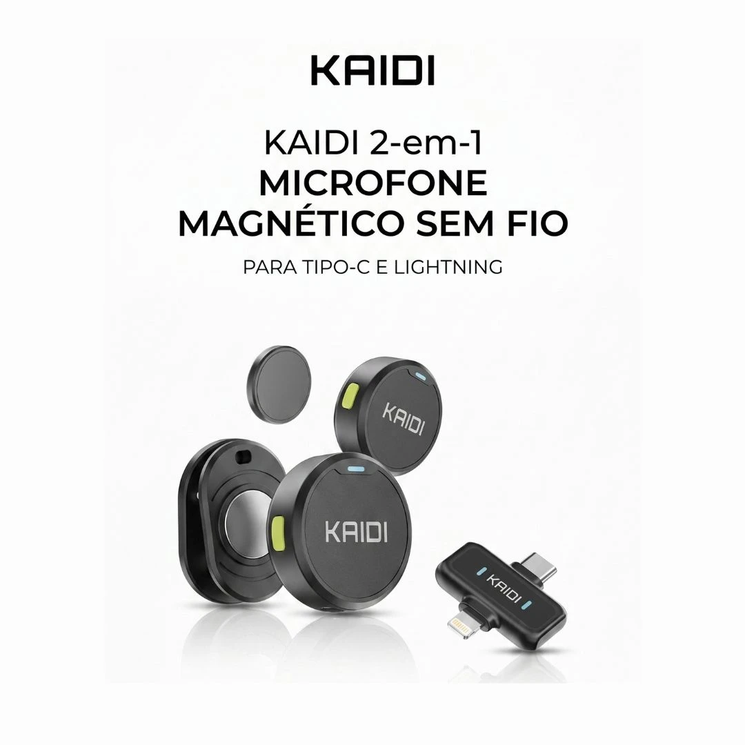 Microfone de lapela duplo redondo magnético Kaidi 2 em 1 iphone tipo c discreto entrevista podcast video - 7