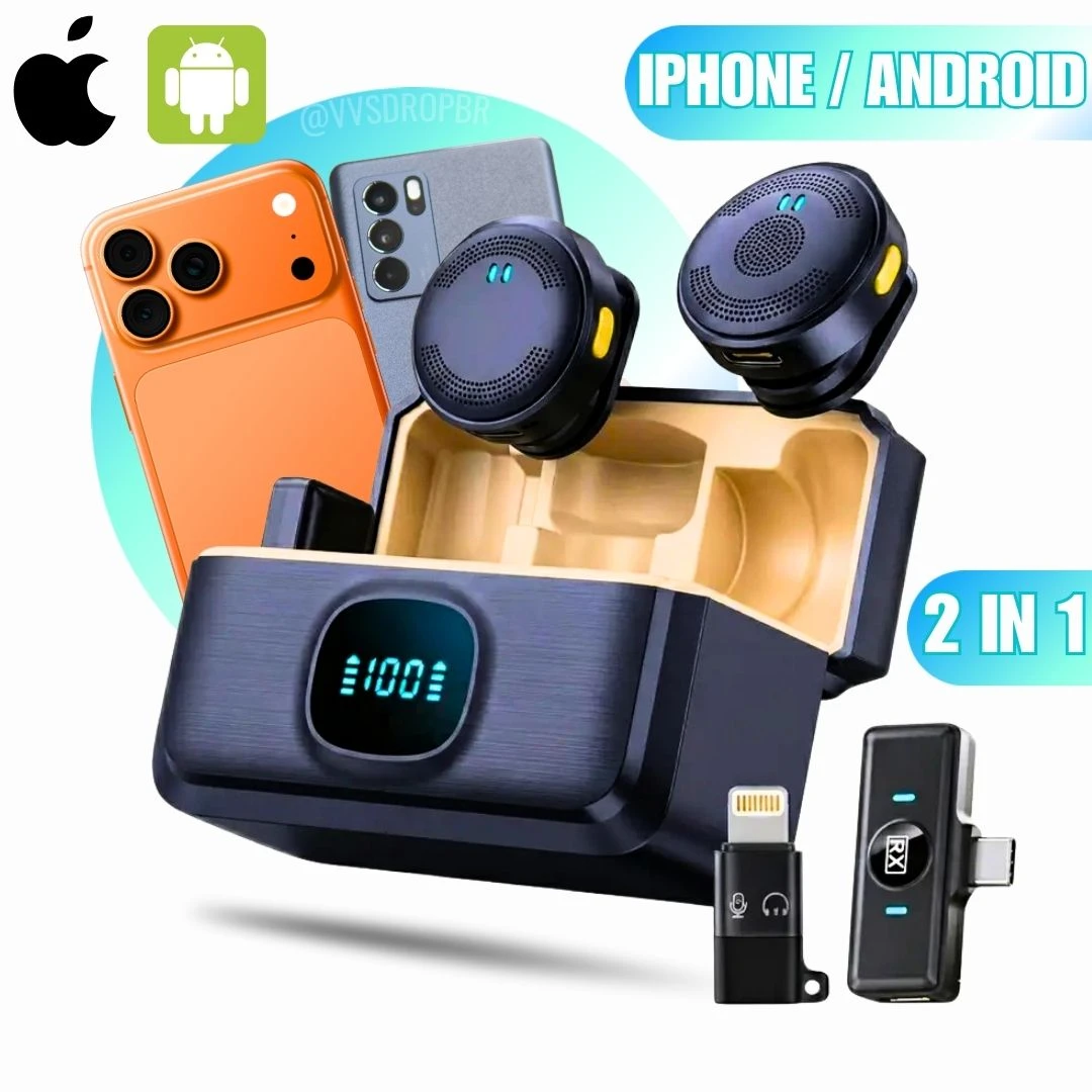 Microfone De Lapela Sem Fio Profissional Magnético Cancelamento De Ruído Para iPhone Android Type C - 1