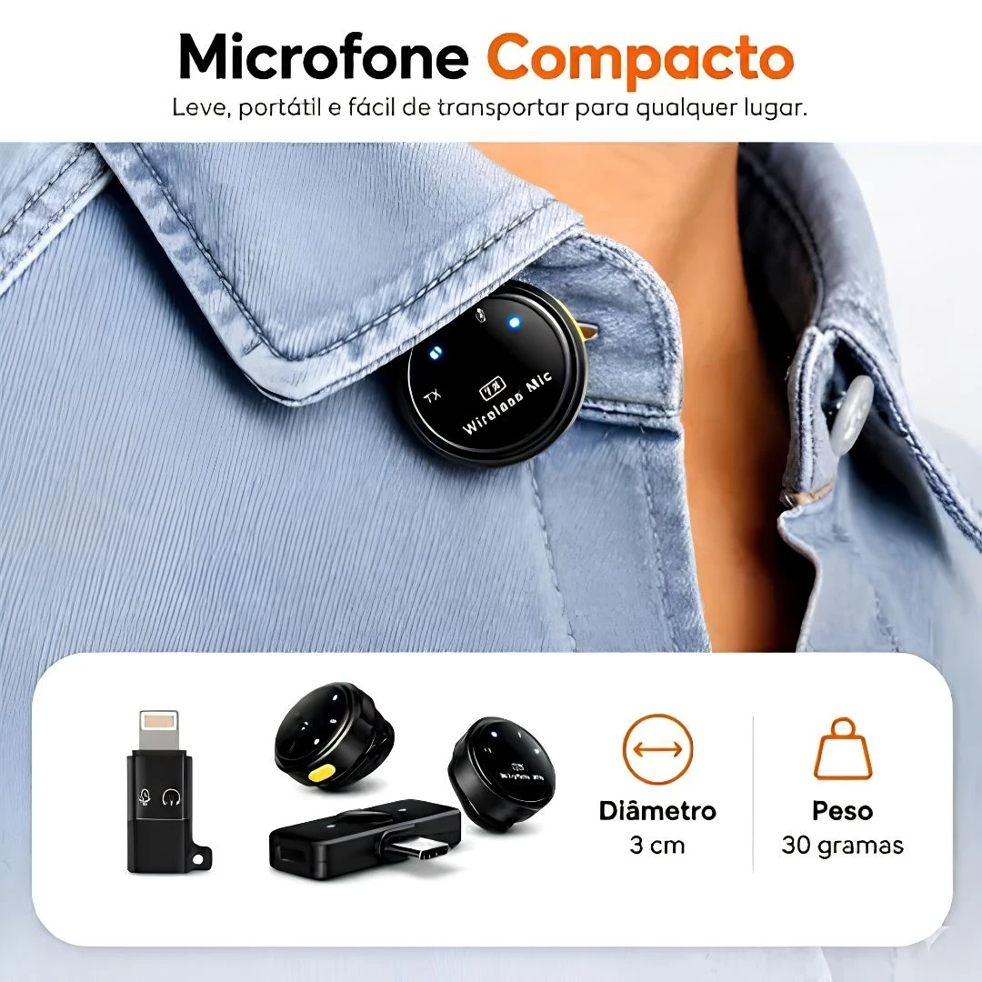 Microfone De Lapela Sem Fio Profissional Magnético Cancelamento De Ruído Para iPhone Android Type C - 5