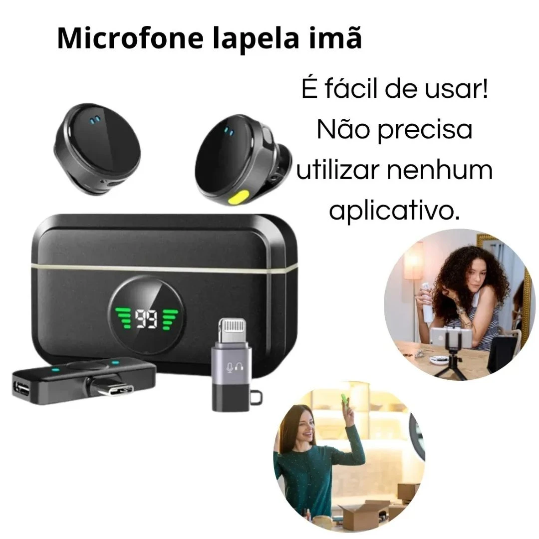 Microfone De Lapela Sem Fio Profissional Magnético Cancelamento De Ruído Para iPhone Android Type C - 7