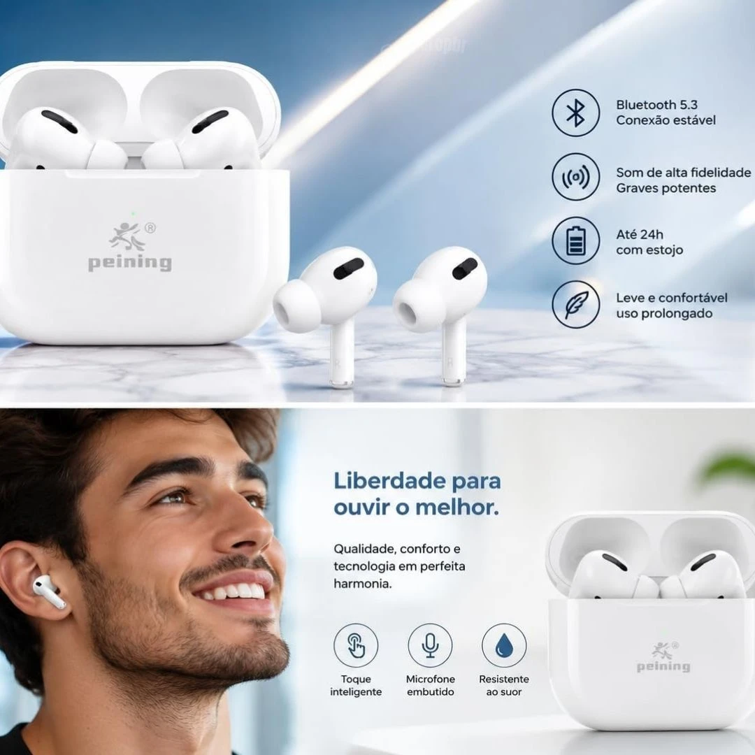 Fone de Ouvido Bluetooth Sem Fio Peining - Som Premium, Conforto e Liberdade - 6