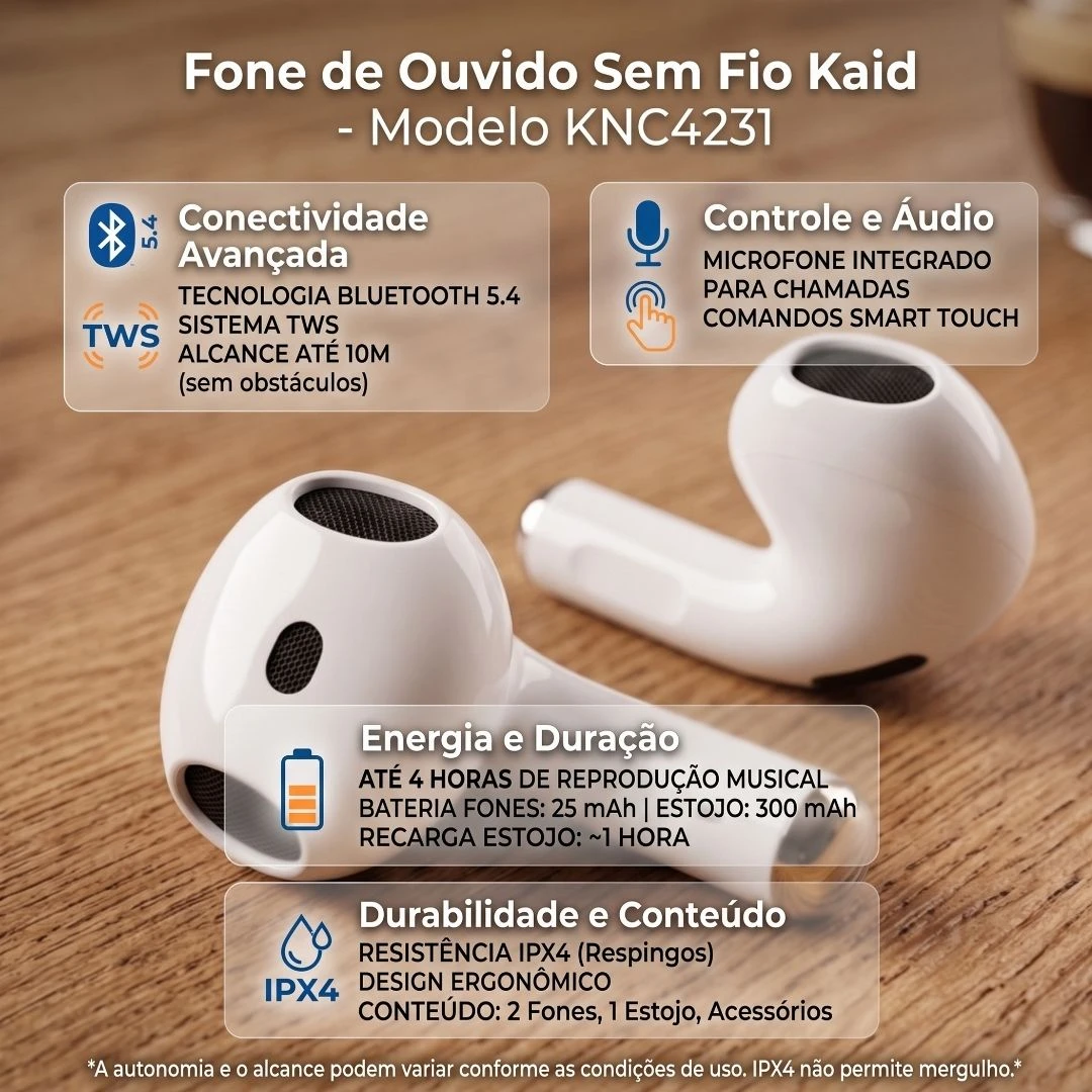 Fone De Ouvido Sem Fio Tws Bluetooth Para Celular 5.1 Kaidi KNC4231 Original - 2