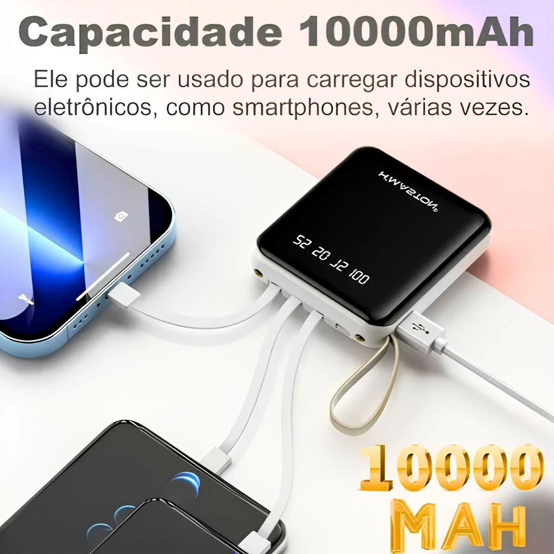 H'maston YD67 Carregador Power Bank Portátil 4 Cabos 10000mAh com indicador LED inteligente - 5