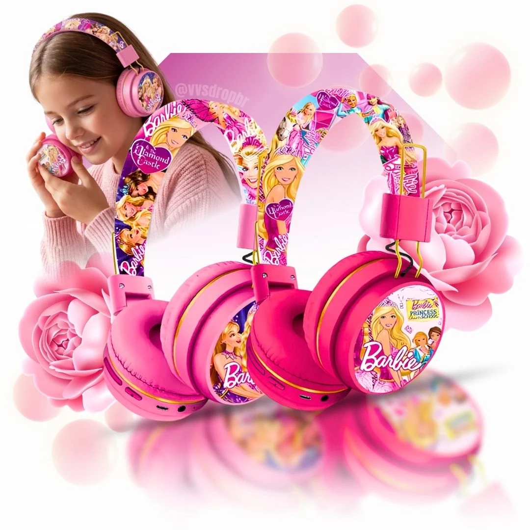 Fone infantil Bluetooth Barbie sem fio, recarregável, som confortável e ideal para crianças a partir de 3 anos. - 1