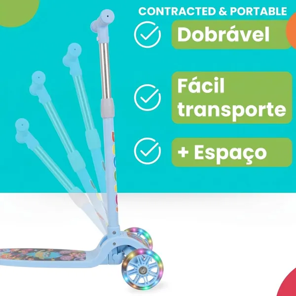 Patinete infantil 3 rodas com led ajustável scooter dobrável menino menina - imagem 4