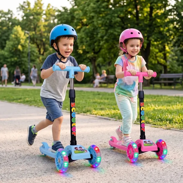 Patinete infantil 3 rodas com led ajustável scooter dobrável menino menina - imagem 2