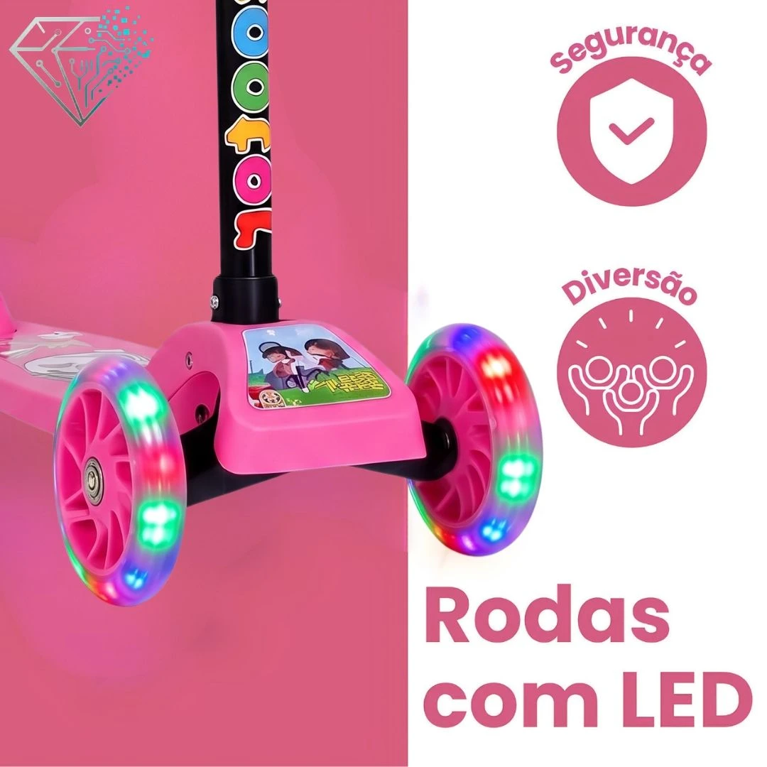 Patinete infantil 3 rodas com led ajustável scooter dobrável menino menina - 6