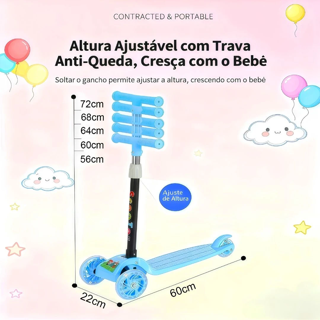 Patinete infantil 3 rodas com led ajustável scooter dobrável menino menina - 8