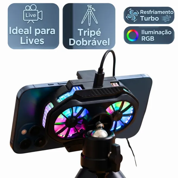 Suporte De Celular Com Cooler De Resfriamento Kaidi KD-6708 -Dobrável Para Telefone , Compatível Com Smartphones Mini Tripé e LED RGB - imagem 5