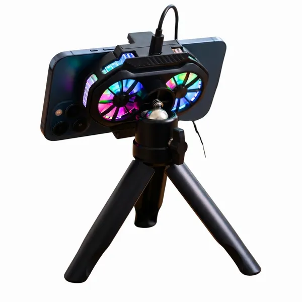 Suporte De Celular Com Cooler De Resfriamento Kaidi KD-6708 -Dobrável Para Telefone , Compatível Com Smartphones Mini Tripé e LED RGB - imagem 3