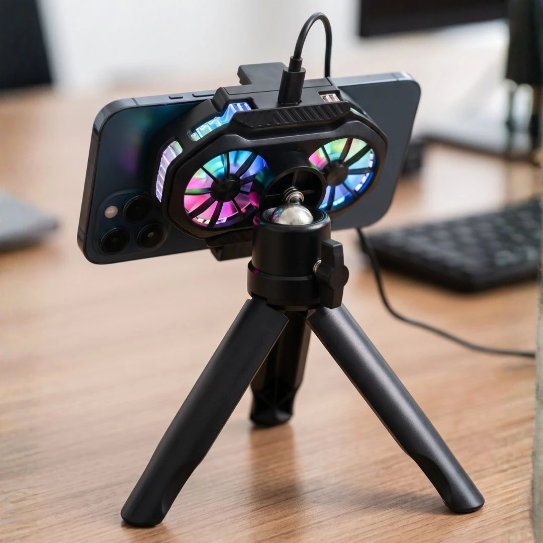 Suporte De Celular Com Cooler De Resfriamento Kaidi KD-6708 -Dobrável Para Telefone , Compatível Com Smartphones Mini Tripé e LED RGB - 2